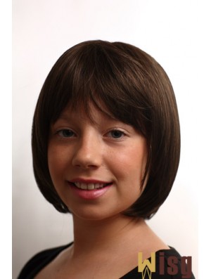 Straight Chin Length Brown Synthetic Capless Kids Wigs