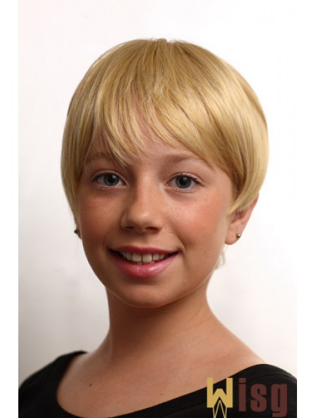 Children's Wigs With Synthetic Blonde Color Short Length Straight Style