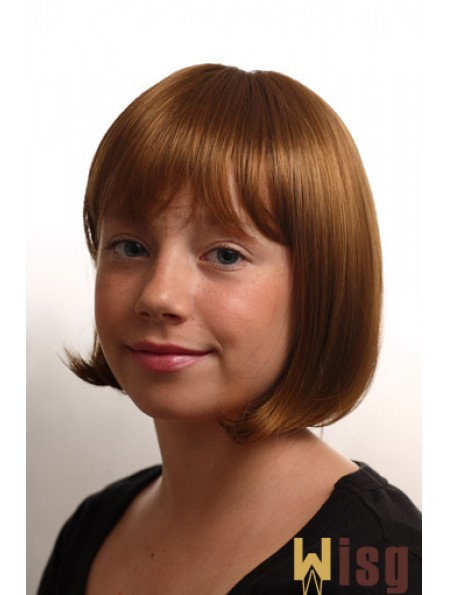 Straight Chin Length Auburn Synthetic Capless Kids Wigs