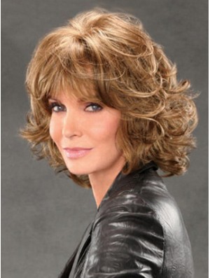  Wigs With Bangs Lace Front Chin Length Brown Color