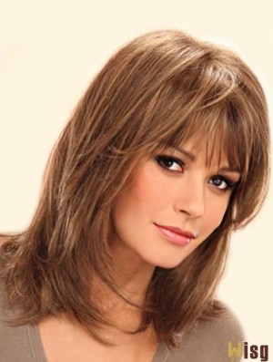 Shoulder Length Straight Layered Lace Front Brown Soft 14 inch  Wigs