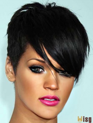  Style Glueless Lace Wigs With Bangs Black Color