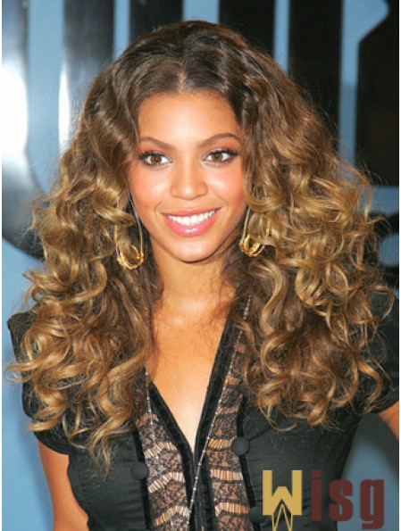 Lace Front Long Curly Brown Remy Human  Style Wig