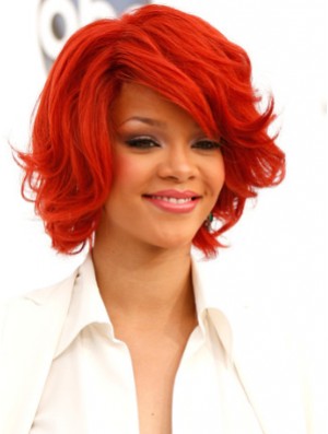 Red Wavy With Bangs 100% Hand-tied 12 inch Popular  Wigs