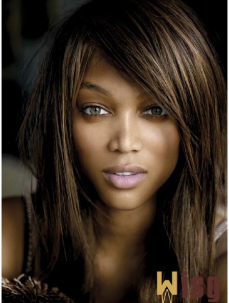 Brown Straight With Bangs Lace Front 16 inch Modern Tyra Banks Wigs