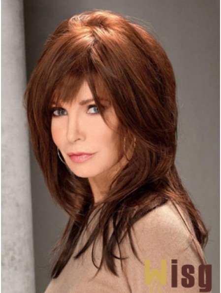 Long Straight With Bangs Full Lace Brown Top 16 inch  Wigs