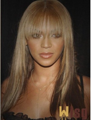 Brown Long Straight With Bangs Lace Front 16 inch  Wigs