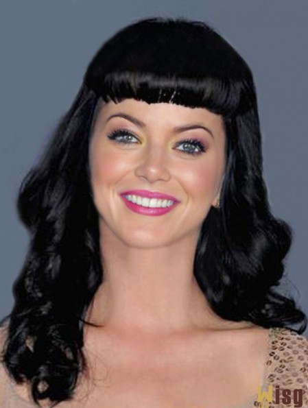 20 inch Style Black Long Wavy With Bangs Katy Perry Wigs