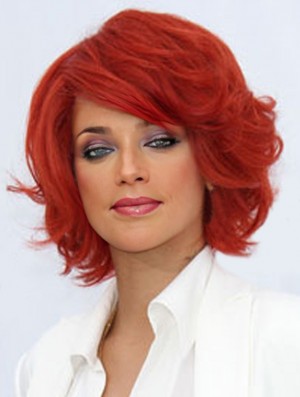 High Quality Chin Length Red Wavy Capless  Wigs