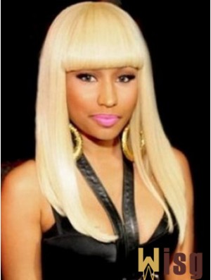 18 inch Blonde Straight With Bangs Long No-Fuss Nicki Minaj Wigs