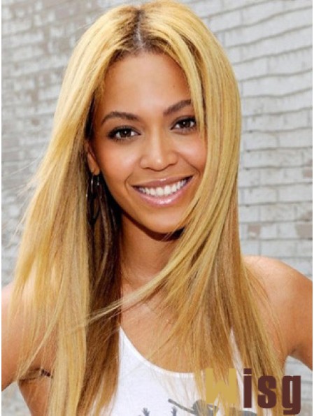 Blonde Long Straight Without Bangs Lace Front 20 inch  Wigs