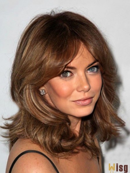 Shoulder Length Wavy Layered Lace Front Brown Ideal 14 inch  Wigs