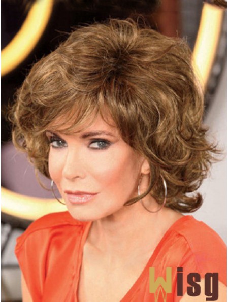 Chin Length Curly With Bangs Lace Front Brown Modern 12 inch  Wigs