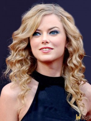 Capless Without Bangs Curly Long Blonde No-Fuss  Wigs