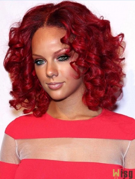 Red Curly Layered 100% Hand-tied 12 inch Discount  Wigs