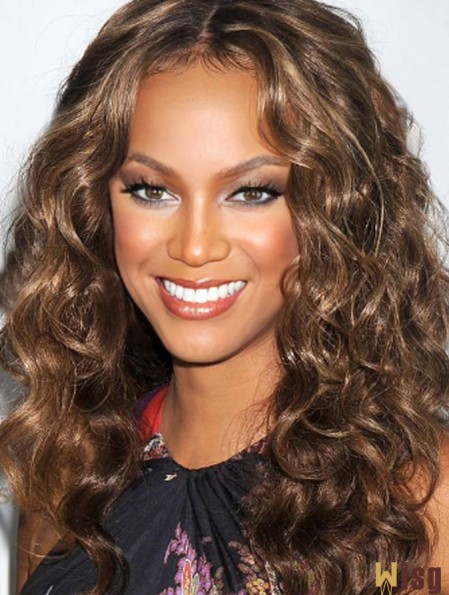 Brown Curly Without Bangs 100% Hand-tied 20 inch Fashionable Tyra Banks Wigs