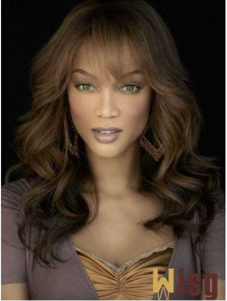 Brown Wavy With Bangs Lace Front 18 inch Good Tyra Banks Wigs