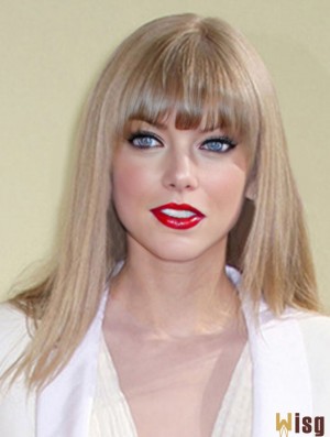 Capless With Bangs Straight Shoulder Length Blonde Durable  Wigs