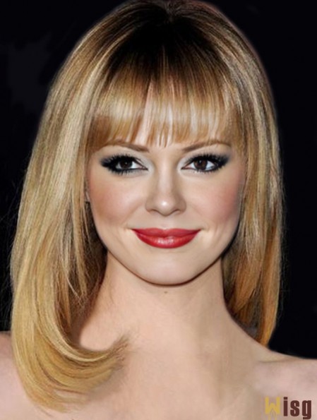 Synthetic Blonde Shoulder Straight With Bangs Emma Stone Wigs