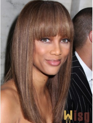 Brown Straight With Bangs Lace Front 18 inch Cheap Tyra Banks Wigs