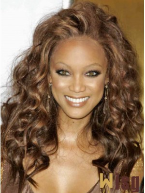 Brown Curly Without Bangs 100% Hand-tied 18 inch Flexibility Tyra Banks Wigs