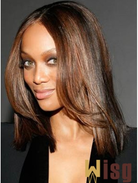 Auburn Straight Without Bangs 100% Hand-tied 14 inch Sleek Tyra Banks Wigs