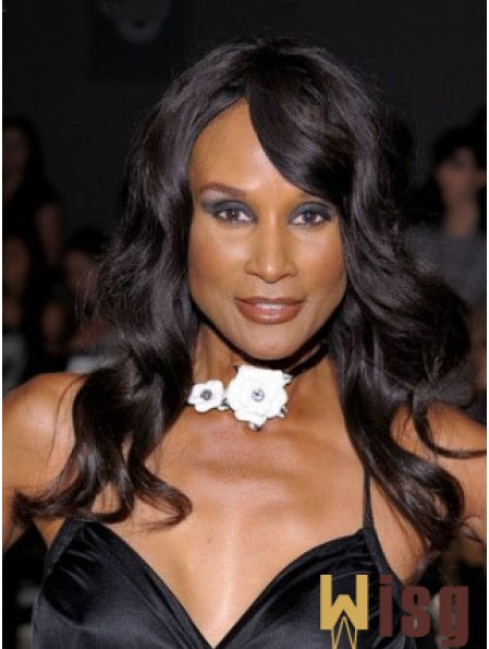 Black Long Wavy With Bangs Lace Front 18 inch Beverly Johnson Wigs