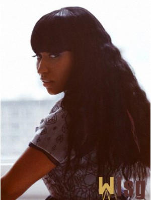 24 inch Black Wavy With Bangs Long Suitable Nicki Minaj Wigs