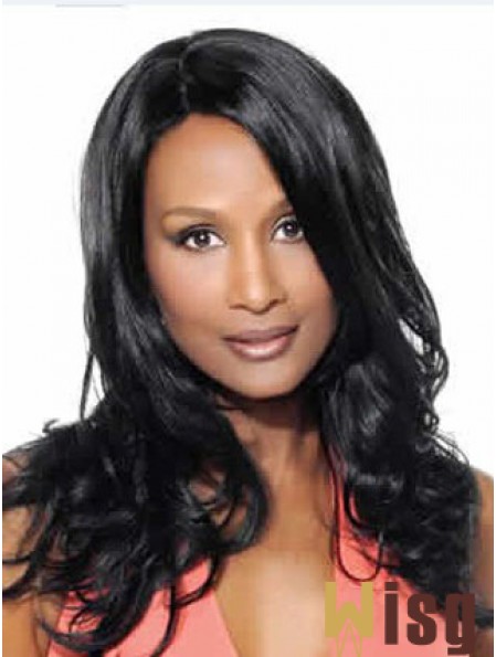 Black Long Wavy Without Bangs Lace Front 18 inch Beverly Johnson Wigs