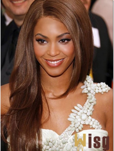 Brown Long Straight Without Bangs Lace Front 22 inch  Wigs