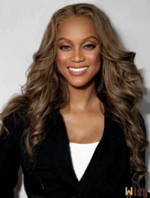 Brown Wavy Without Bangs Lace Front 24 inch Ideal Tyra Banks Wigs