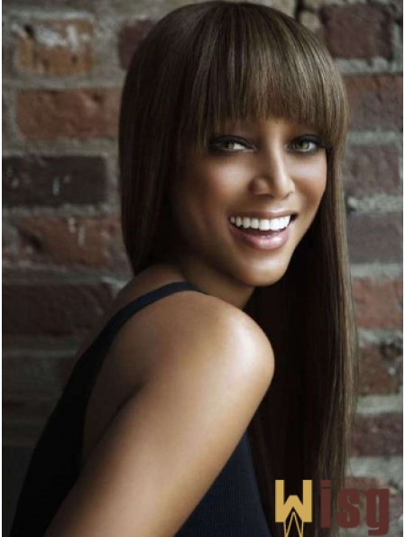 Brown Straight With Bangs Lace Front 24 inch Suitable Tyra Banks Wigs