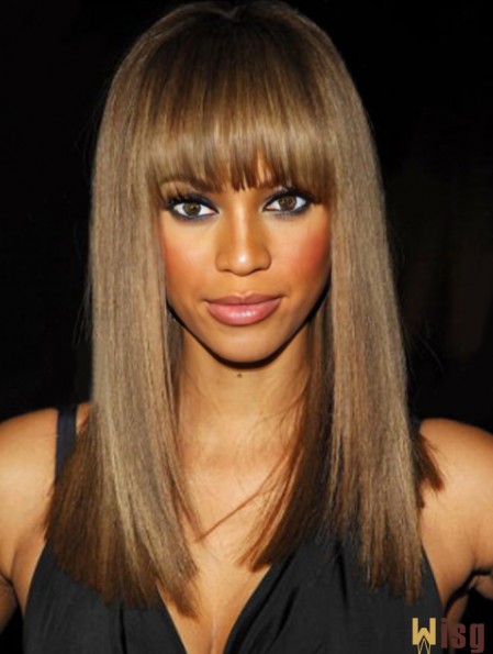 Brown Straight With Bangs Lace Front 16 inch Affordable Tyra Banks Wigs