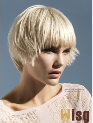 Monofilament Boycuts Short Straight 10 inch Platinum Blonde Convenient Fashion Wigs