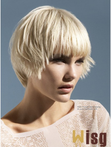 Monofilament Boycuts Short Straight 10 inch Platinum Blonde Convenient Fashion Wigs