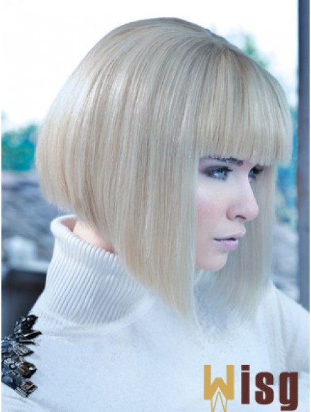 Lace Front Bobs Chin Length Straight 12 inch Platinum Blonde No-Fuss Fashion Wigs