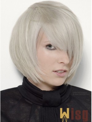 Capless Grey Chin Length Straight 12 inch Platinum Blonde Stylish Fashion Wigs