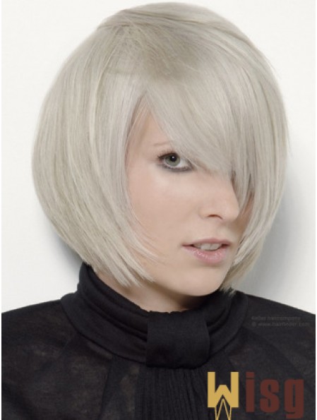 Capless Grey Chin Length Straight 12 inch Platinum Blonde Stylish Fashion Wigs