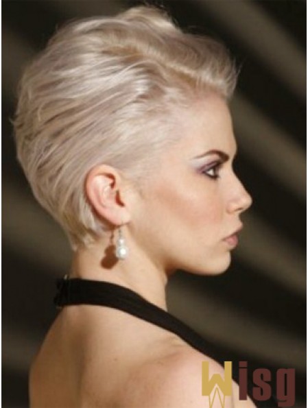 Capless Boycuts Short Straight 8 inch Platinum Blonde Affordable Fashion Wigs