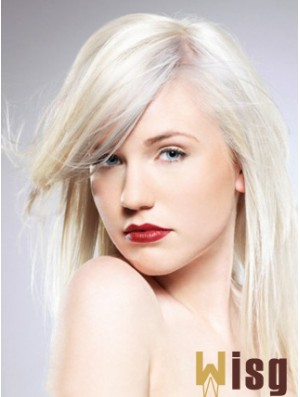 Capless With Bangs Long Straight 16 inch Platinum Blonde Convenient Fashion Wigs