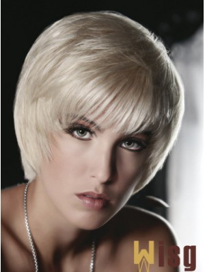 Monofilament Grey Short Straight 8 inch Platinum Blonde Great Fashion Wigs