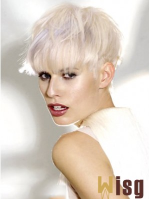 Monofilament Boycuts Short Straight 8 inch Platinum Blonde Ideal Fashion Wigs