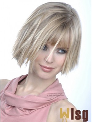 Monofilament Bobs Chin Length Straight 10 inch Platinum Blonde Good Fashion Wigs