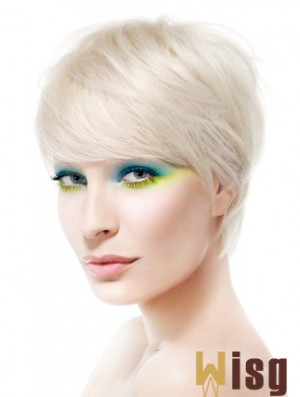 Lace Front Boycuts Short Straight 8 inch Platinum Blonde Soft Fashion Wigs