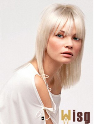 Lace Front With Bangs Shoulder Length Straight 14 inch Platinum Blonde No-Fuss Fashion Wigs