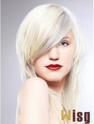 Lace Front With Bangs Long Straight 16 inch Platinum Blonde Fashionable Fashion Wigs