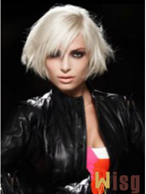 Lace Front Layered Short Straight 12 inch Platinum Blonde Comfortable Fashion Wigs