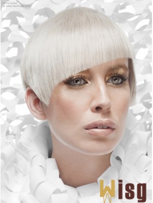 Lace Front Boycuts Short Straight 8 inch Platinum Blonde Cheapest Fashion Wigs