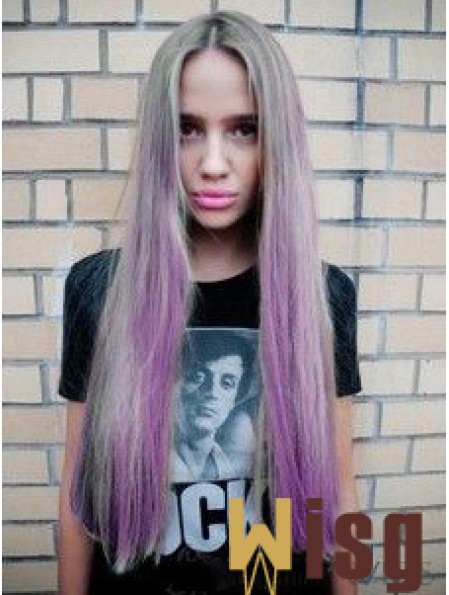 Fashionable Ombre/2 Tone Long Straight Without Bangs 28 inch Human Lace Wigs