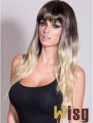 Flexibility Ombre/2 Tone Long Straight With Bangs 24 inch Human Lace Wigs